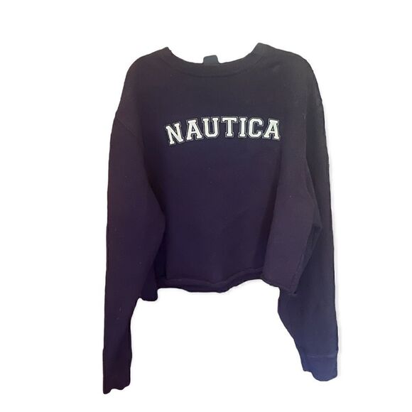 NAUTICA Y2K CROPPED CREWNECK SWEATSHIRT NAVY BLUE XL - Picture 5 of 8